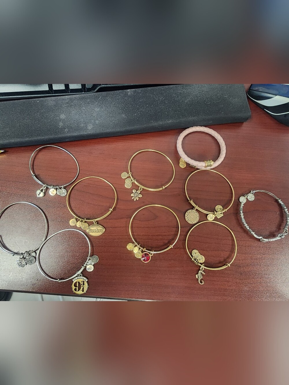 10 Alex and Ani Gold-Tone Charm Bangle Bracelets Mixed Condition See Pics